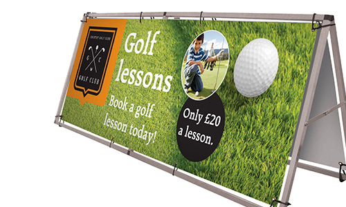 Weather resistant banner stands specially designed for outdoor use.